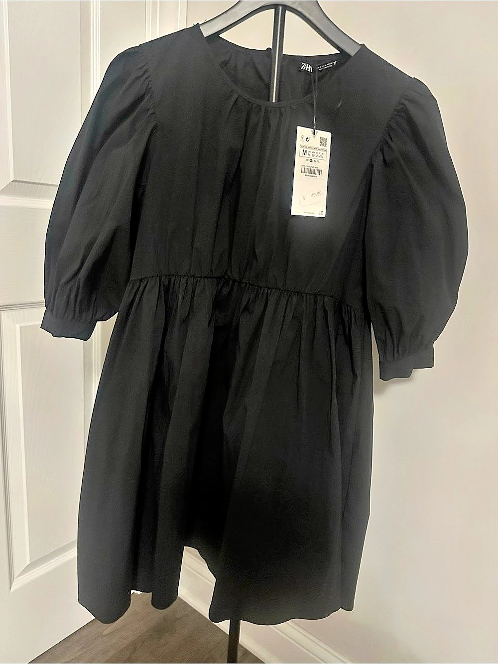 Zara Black Puff Sleeve Mini Dress Size Medium NWT